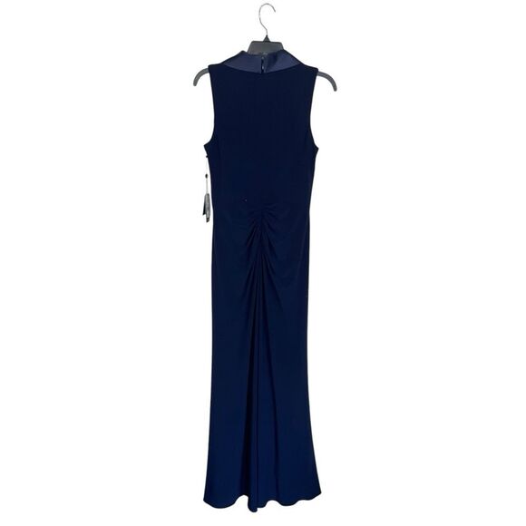 NWT ADRIANNA PAPELL | Matte Jersey Twist Front Tuxedo Long Gown In Midnight 6 - Picture 6 of 14